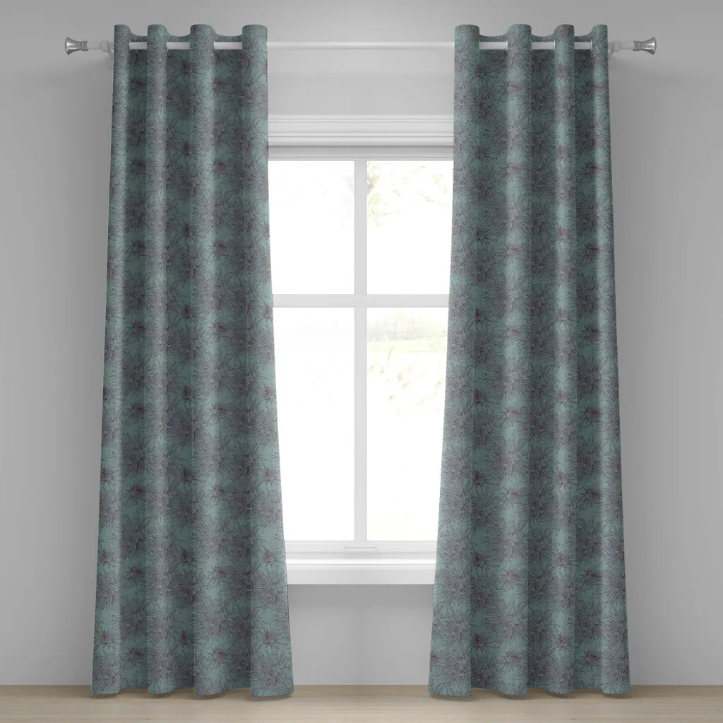Rideaux pour grandes fenêtres motif naturel rétro 280x225cm Vert
