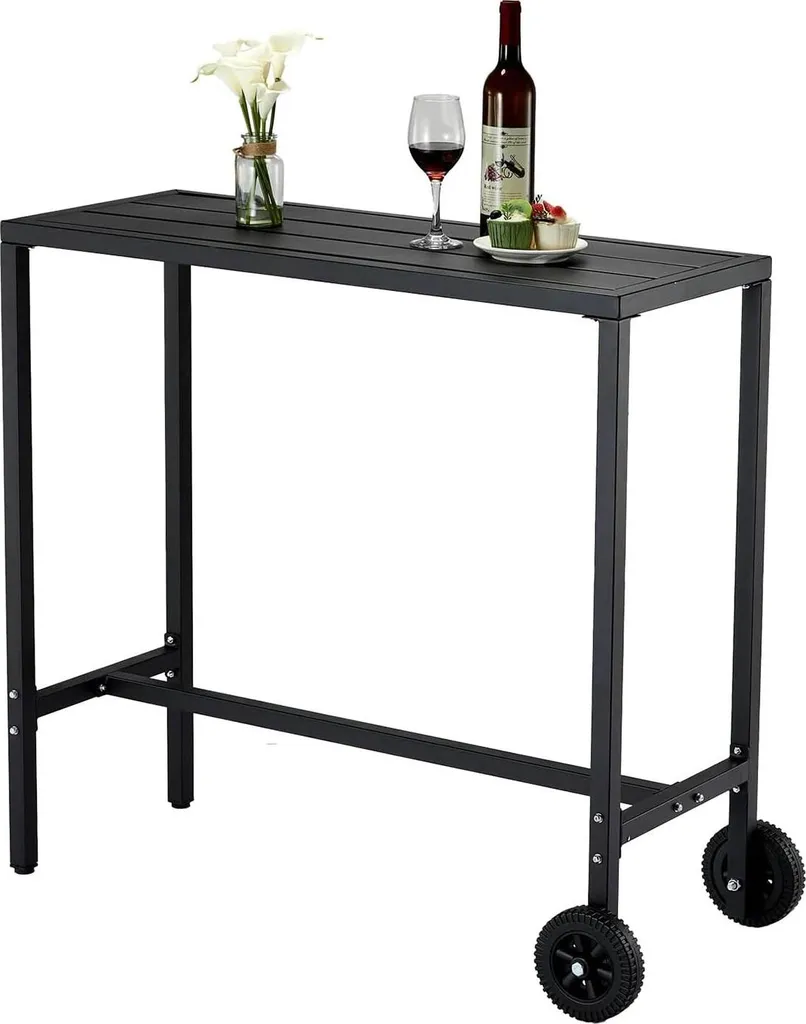 Tavolo da bar per esterni - Rettangolare stretto - Altezza bancone 99 cm - Struttura in metallo - Per balcone/terrazza/giardino/piscina - Richiede assemblaggio