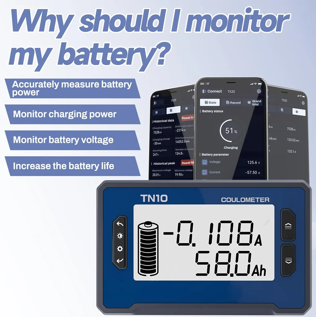 Moniteur de Batterie 80A avec Alerte Décharge et Écran LCD Précision DC