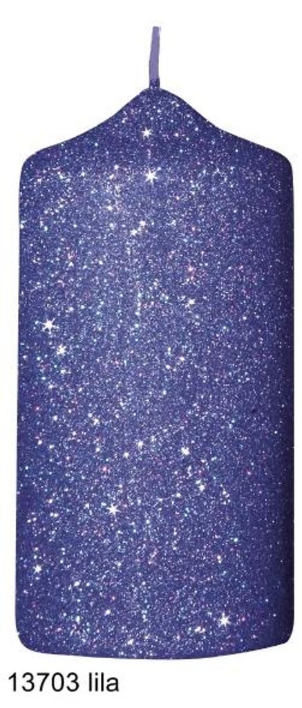 Glamour Glitter Stumpenkerzen Lila 15 x 7 cm, 4 Stück