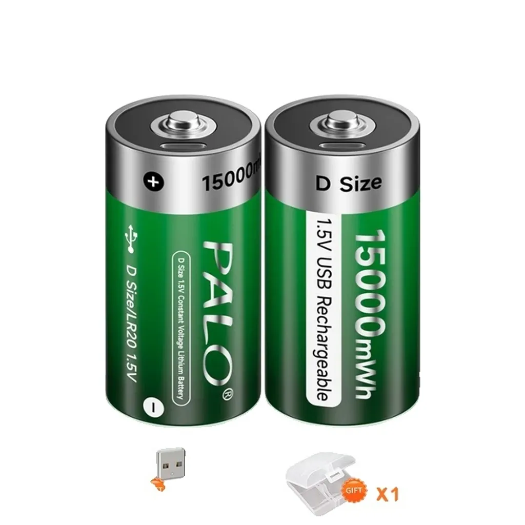 Set 2 Pile Litio Ricaricabili USB Tipo D LR20 1.5V per Uso Domestico