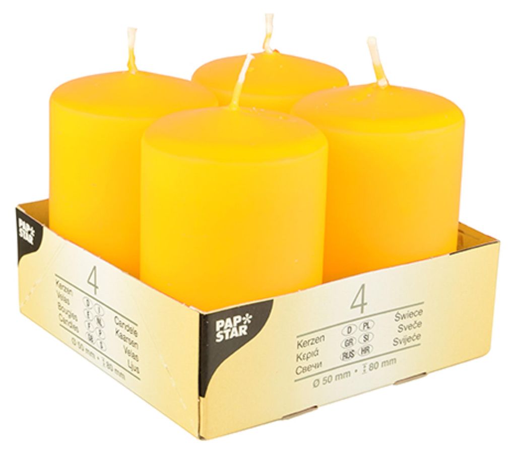 PAPSTAR 10493 Papstar Stumpenkerzen gelb 4St Immagine del prodotto 