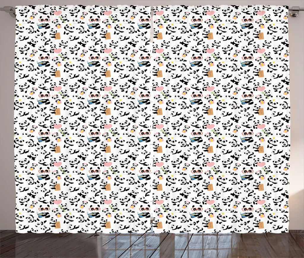 Rideau Rustique Bébé Panda Multicolore à Boucles et Crochets 280x225 cm