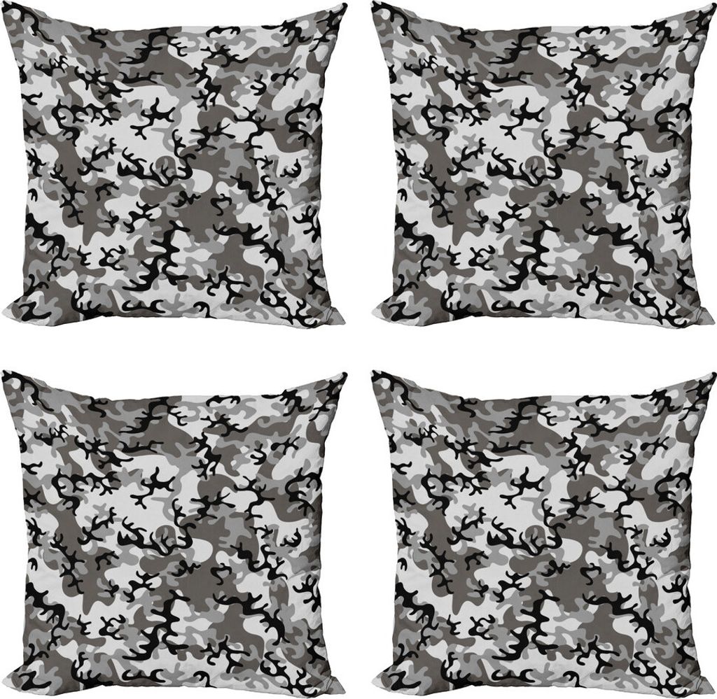 ABAKUHAUS Camo Kissenbezug Set (4 Stück), Camouflage-Konzept, Moderner Doppelseitiger Digitaldruck, 40 cm x 40 cm, Schwarz, Grau, Grau