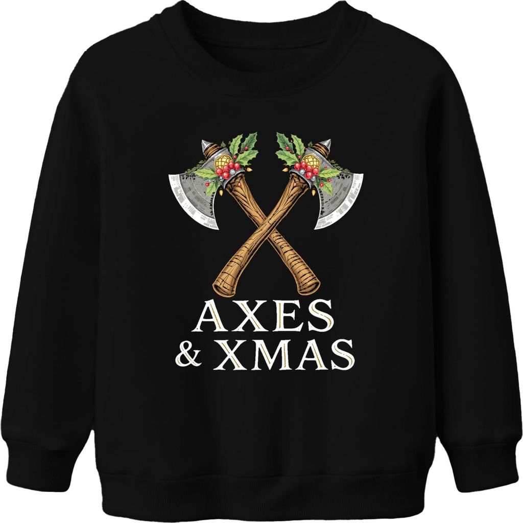 Axes & Xmas Wikinger Axt Weihnachten Geschenk Vintage Uni Kinder Sweatshirt Pullover, Schwarz, 104