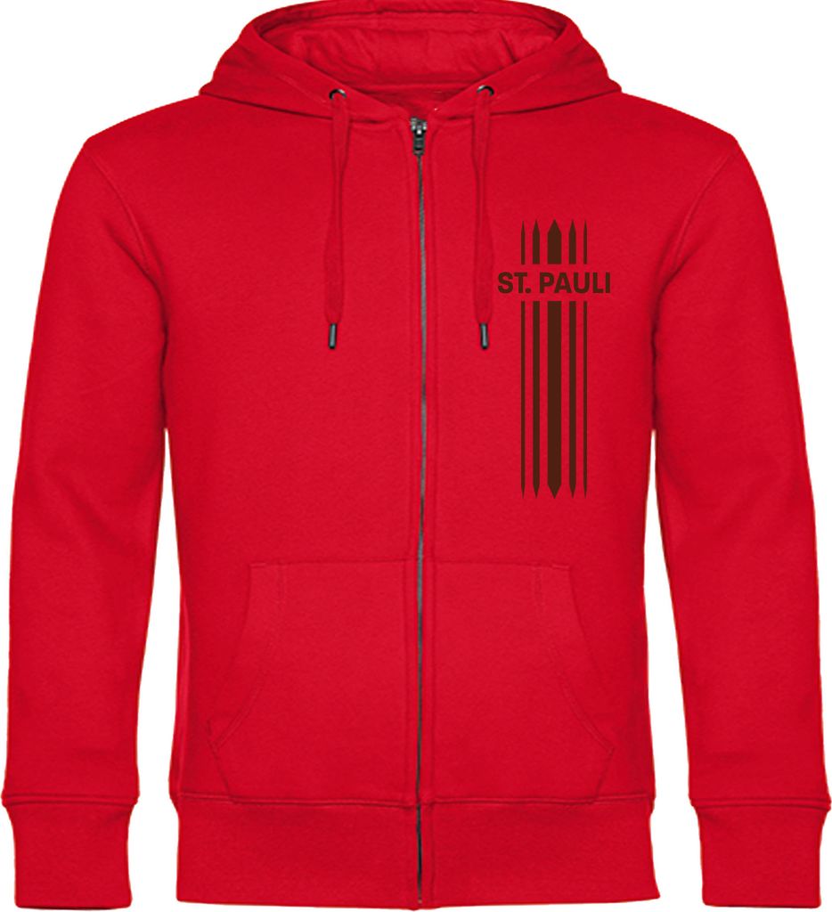 multifanshop Kapuzen Sweatshirt Jacke - St. Pauli - Streifen, rot, Größe 3XL