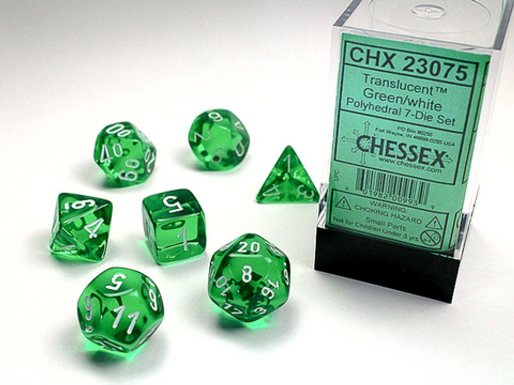 Chessex - Translucent - 7-Die Set - Green/White