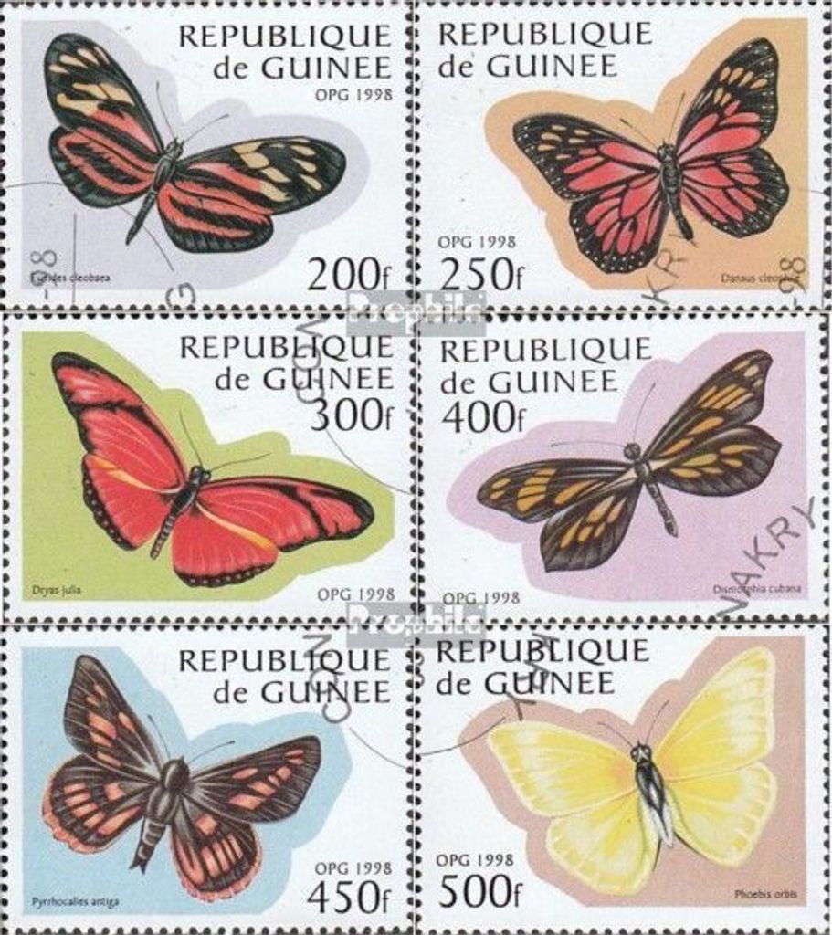 Briefmarken Guinea 1998 Mi 1716-1721 (kompl.Ausg.) gestempelt Schmetterlinge