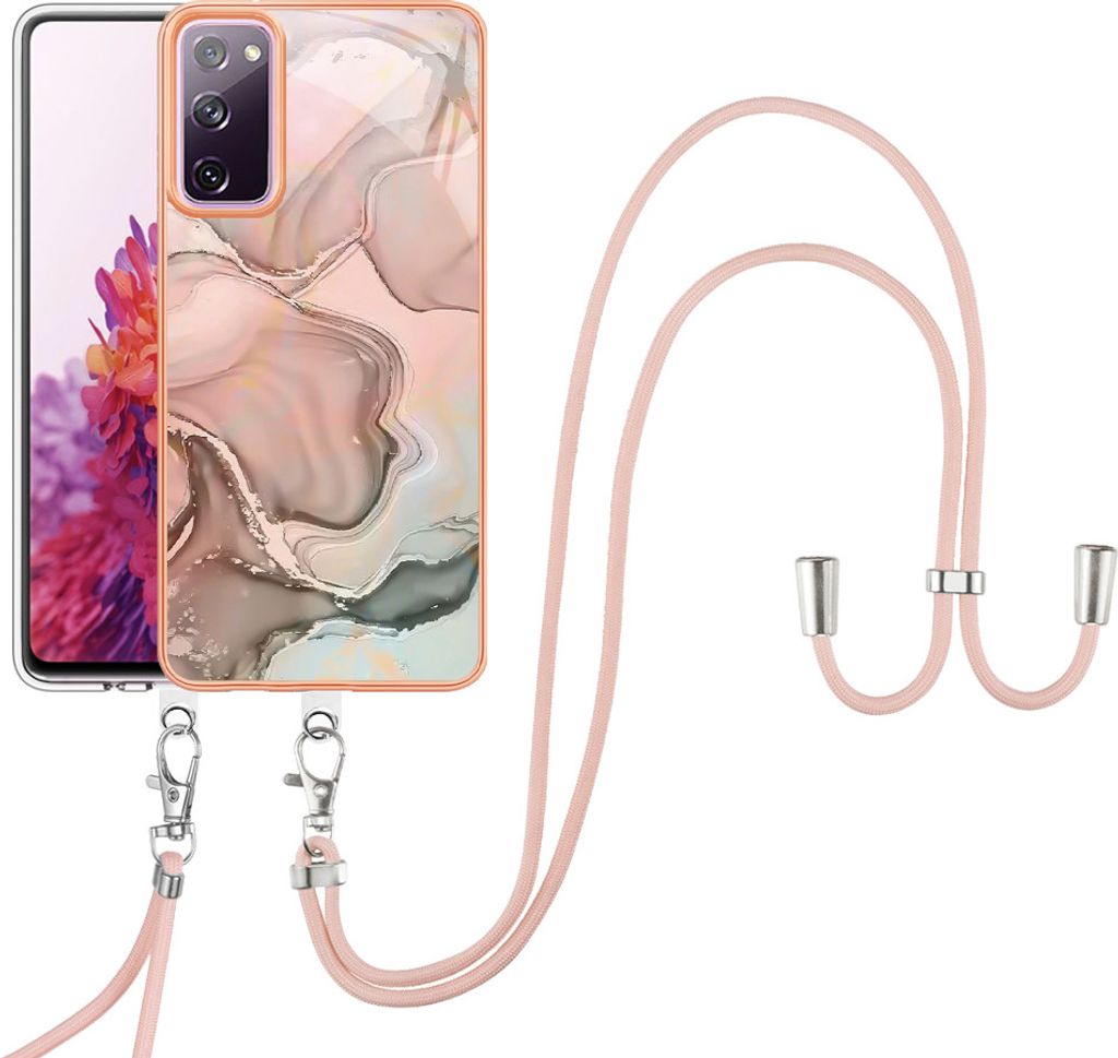 Galaxy S20 FE Handykette Hülle, Muster TPU Bumper Schutzhülle mit verstellbarem Tragegurt für Samsung Galaxy S20 FE 5G 2022 Crème