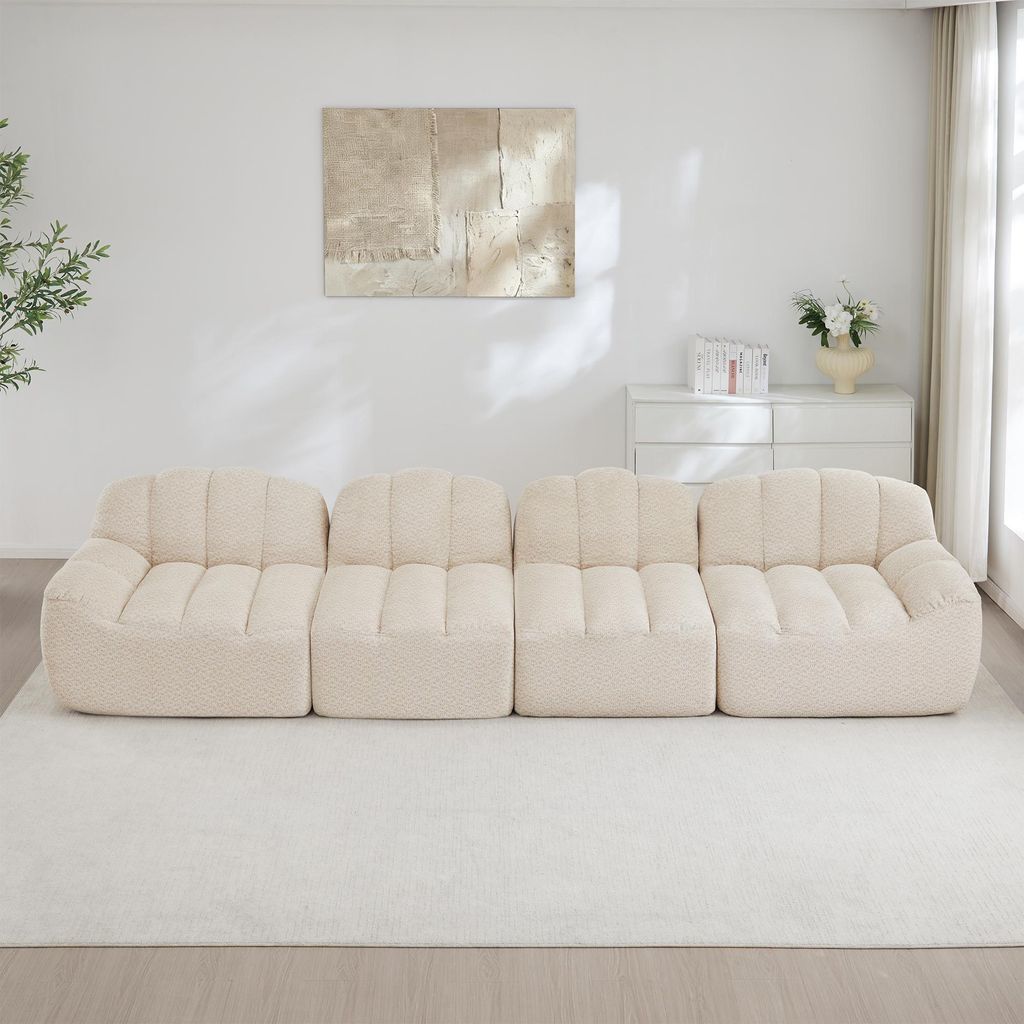 STILVORA 4-Sitzer Modulares Sofa in Muschelform, Boneless Sofa aus 32D Hochdichtschaum mit tiefer Sitzfläche, Wohnzimmer Sofa ideal für Wohnzimmer