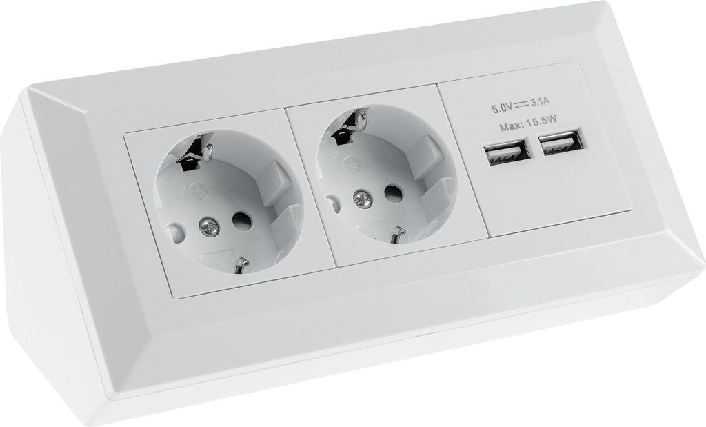 CHILITEC Steckdosenblock 23650, 2-fach, 2x USB-A, 16A/250V, Produktbild 