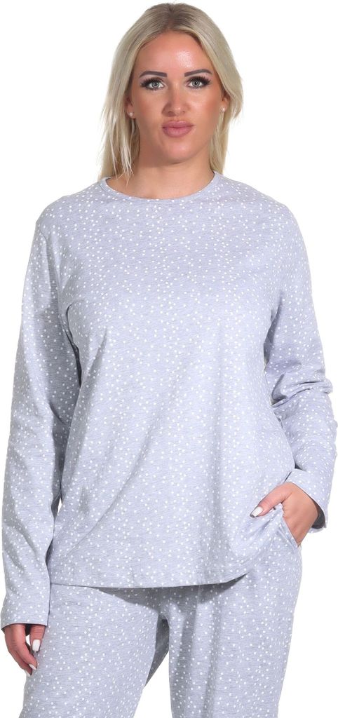 Damen langarm Schlafanzug Pyjama Oberteil Shirt Mix & Match ; grau-melange , 48-50