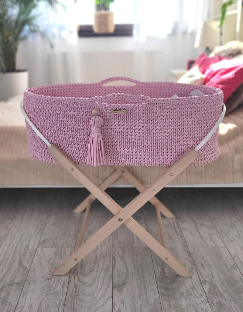 Boho Dětská postýlka Růžová se stříbrnou matrací Ručně Obrázek produktu 
