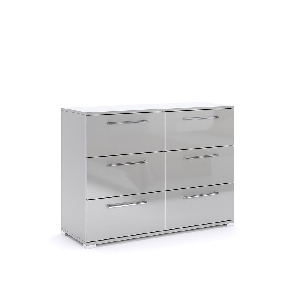 Kommode Megy – 6 Schubladen – Hochglanz Grau – 108×81×40 cm Produktbild 