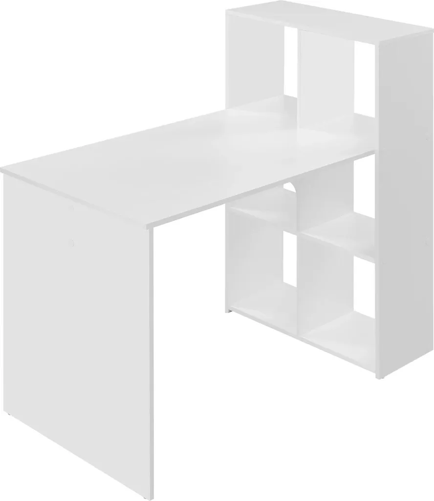 Bureau informatique blanc 120cm charge 50kg bois E1 avec armoire
