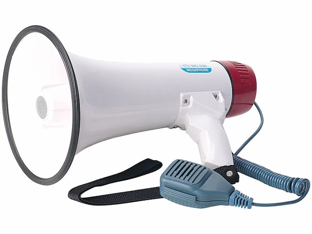 Mégaphone Portable 23x14 Cm – 2 Fonctions : Porte-voix Et Sirène, 10W RMS (30W Max), Bandoulière Incluse, Rouge/noir – Piles 4xC Non Incluses