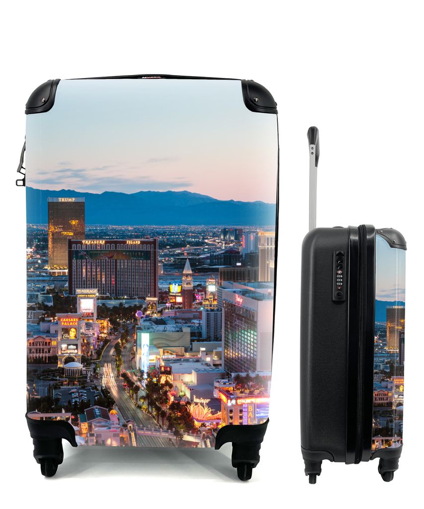 MuchoWow Koffer Handgepäck Trolley Rollkoffer Kleine Reisekoffer mit 4 Rollen - Las Vegas - Strip - Abend - Cabin Size < 55x40x23 cm & 55x40x20 ...