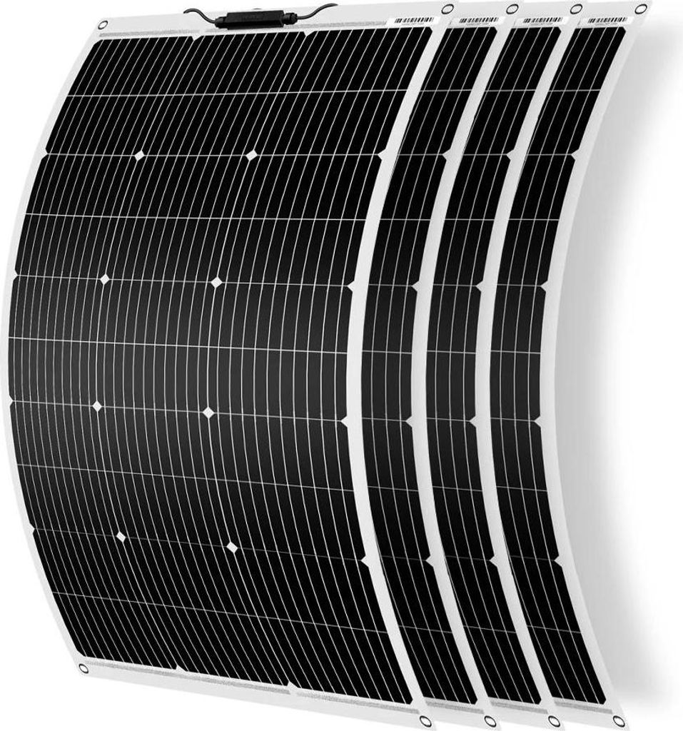 Solarmodul 4er-Set - Flexibel Monokristallin 12V - Vmpp 18V 5,56A - CE & TUV- - Für Wohnmobil/Boot/Haus - Grüne Tarnung