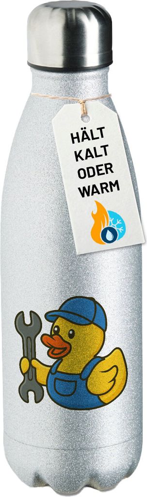 Huuraa Trinkflasche Quietscheente Mechatronik Comic Gummiente 500ml Silver Edelstahl Wasserflasche Trinkflasche Geschenkidee