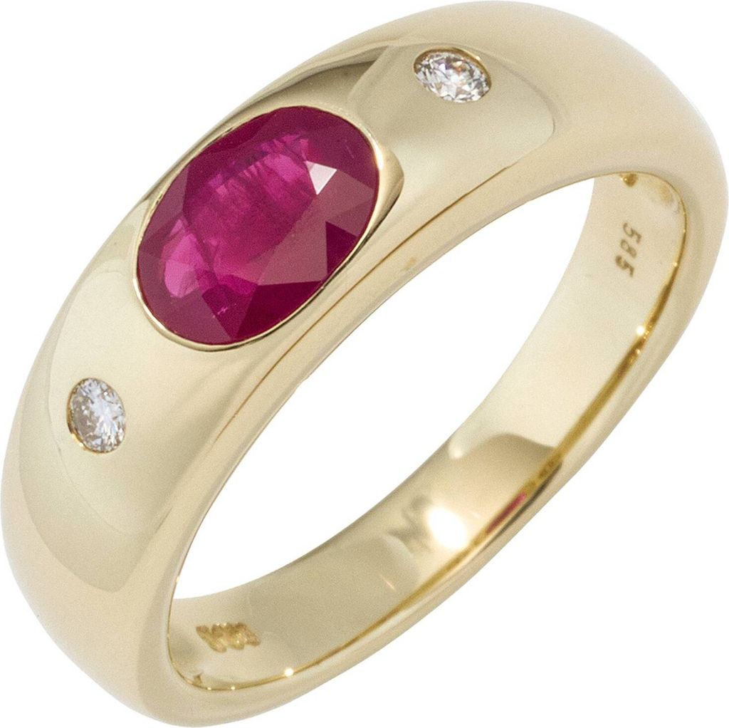 JOBO Damen Ring 585 Gold Gelbgold 1 Rubin rot 2 Diamanten Brillanten Goldring Größe 58