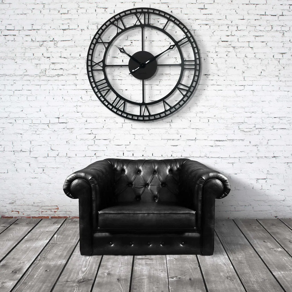 Horloge Murale Géante 80cm Vintage Rétro Métal Industriel Noir Doré