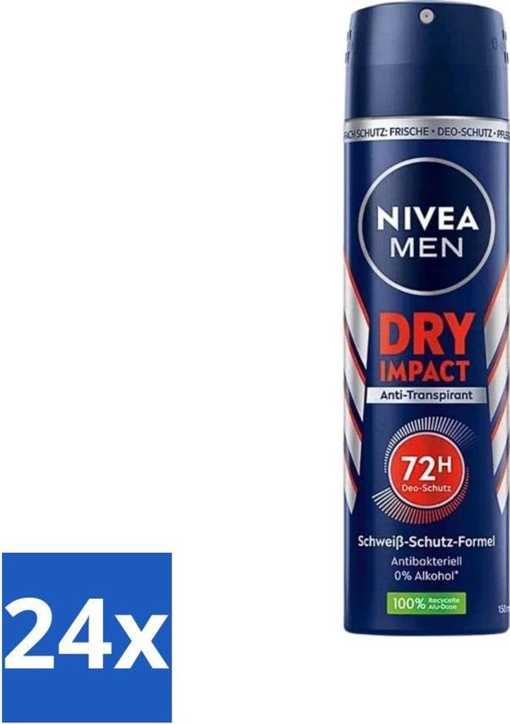 Nivea Men Deodorant Spray – Dry Impact – 48 Stunden Wirksamkeit – 150 ml - Vorteilspack - 24 Stücke
