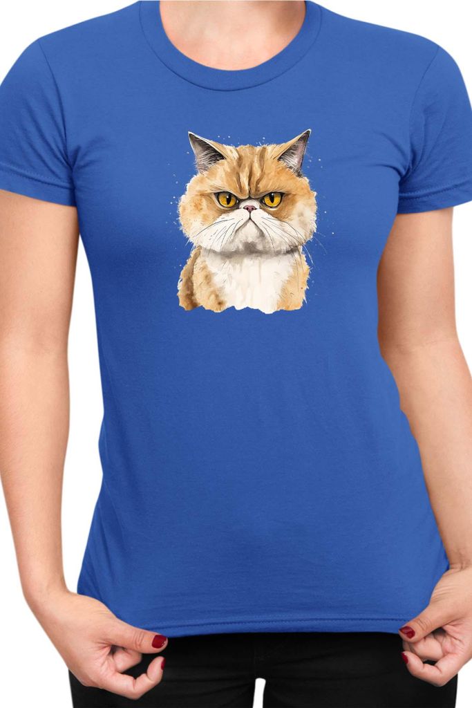 Damen T-Shirt Funny Cats Breeds Exotic Shorthair Cat, Lady L / Blau