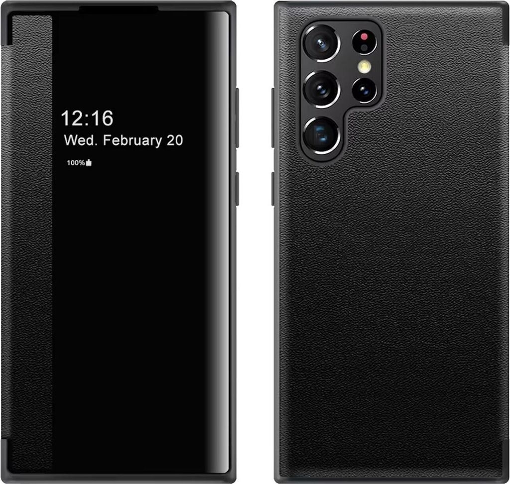 Für Samsung Galaxy S25 Ultra 5G View Spiegel Handy Smart Cover Wake UP Funktion Case Schwarz