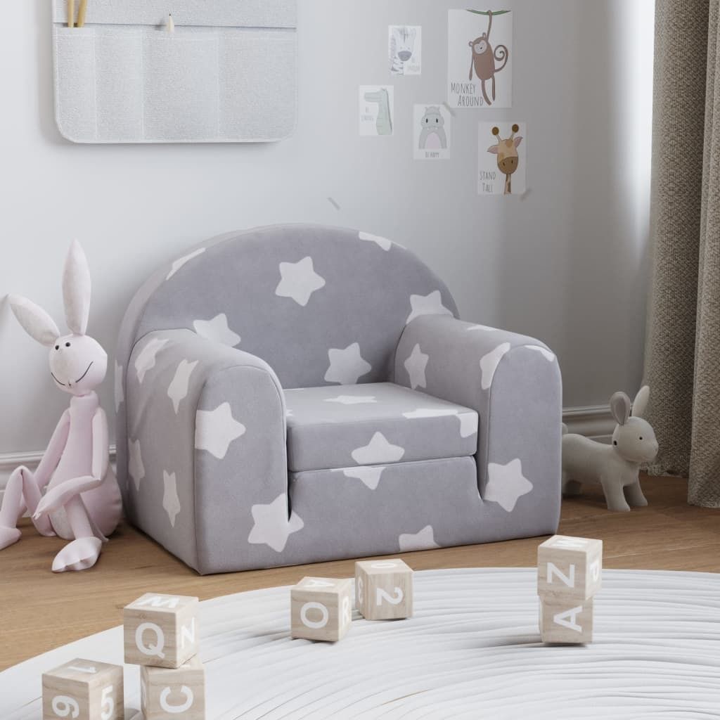 Cloris DesignMöbel Schlafsofa für Kinder Hellgrau Sterne Weich Plüsch , Kinderschränke 2024 Neu