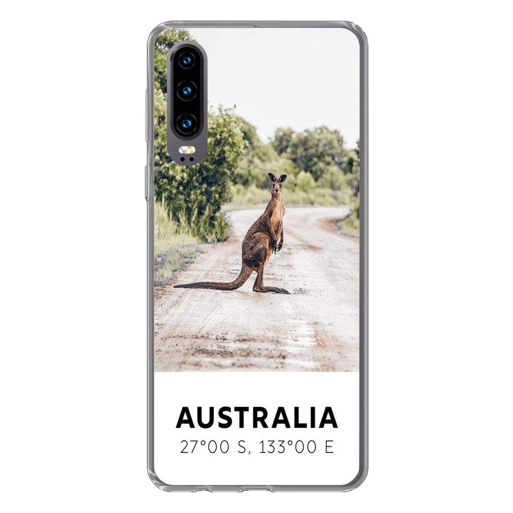 MuchoWow Handyhülle Schutzhülle Hülle für Huawei P30 Känguru - Australien - Tiere Silikon Softcase Handy Hülle - Kartenbesitzer