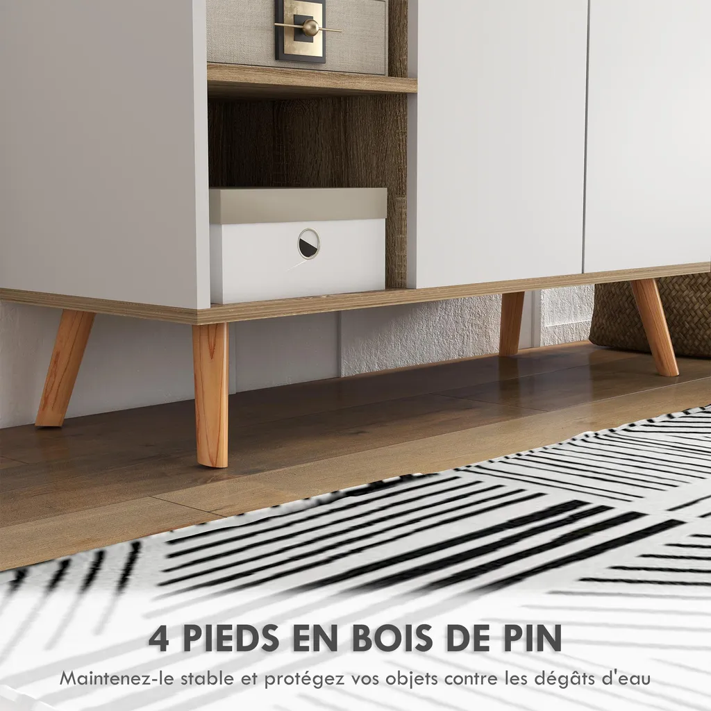 HOMCOM Buffet de cuisine blanc commode de rangement avec étagères réglables - 7