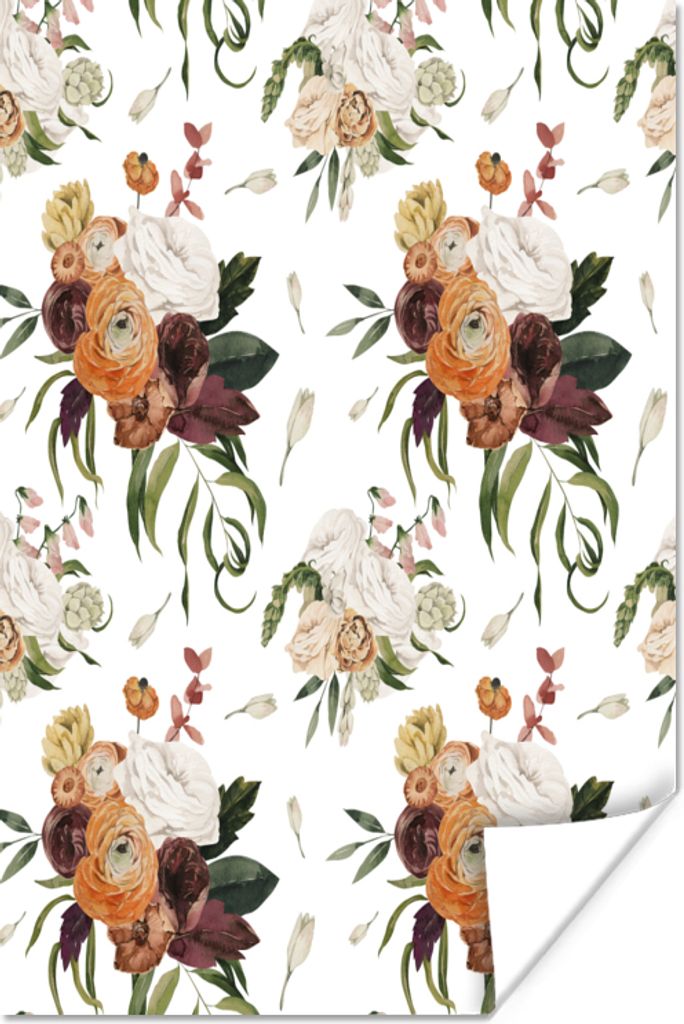 MuchoWow Poster Blumen - Rosen - Muster 80x120 cm - Papierdruck