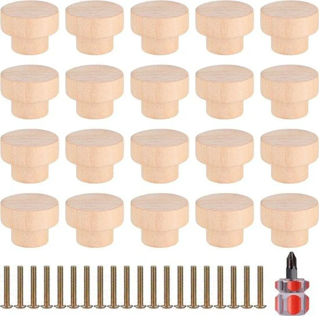 Bouton de meuble en bois massif 35mm finition lisse avec vis incluses