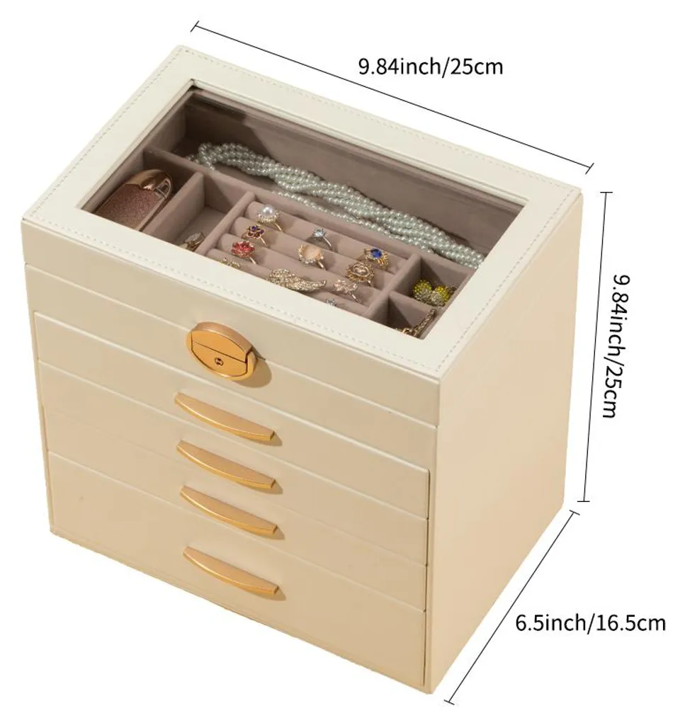 Grand coffret bijoux design blanc épuré avec compartiments multiples XXL - 2