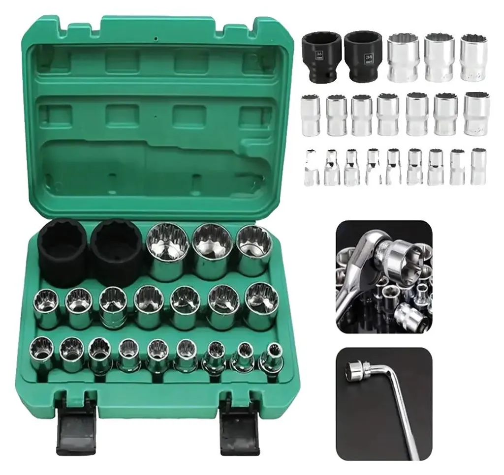 Jeu de clés à douille 21 pièces 6 et 12 pans en acier Chrome-Vanadium