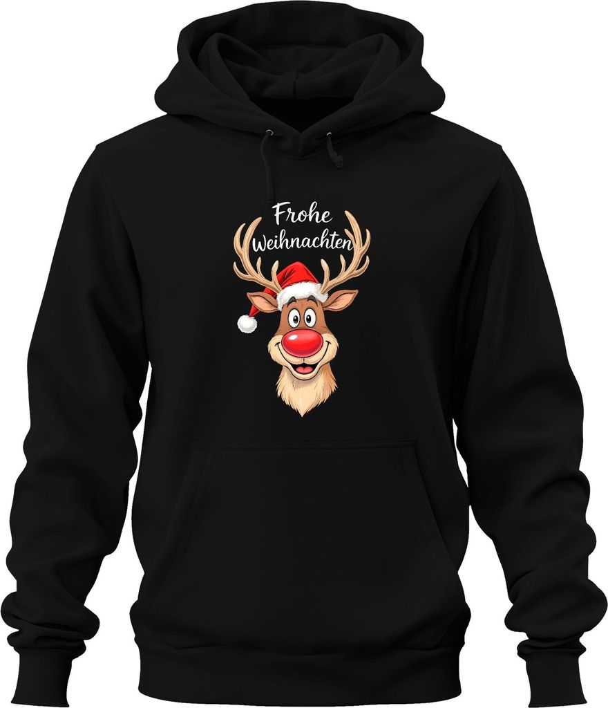 Frohe Weihnachten Rentier Rudolph Rotnase Nikolaus Mütze Lustig Uni Hoodie Kapuzenpullover, Schwarz, S