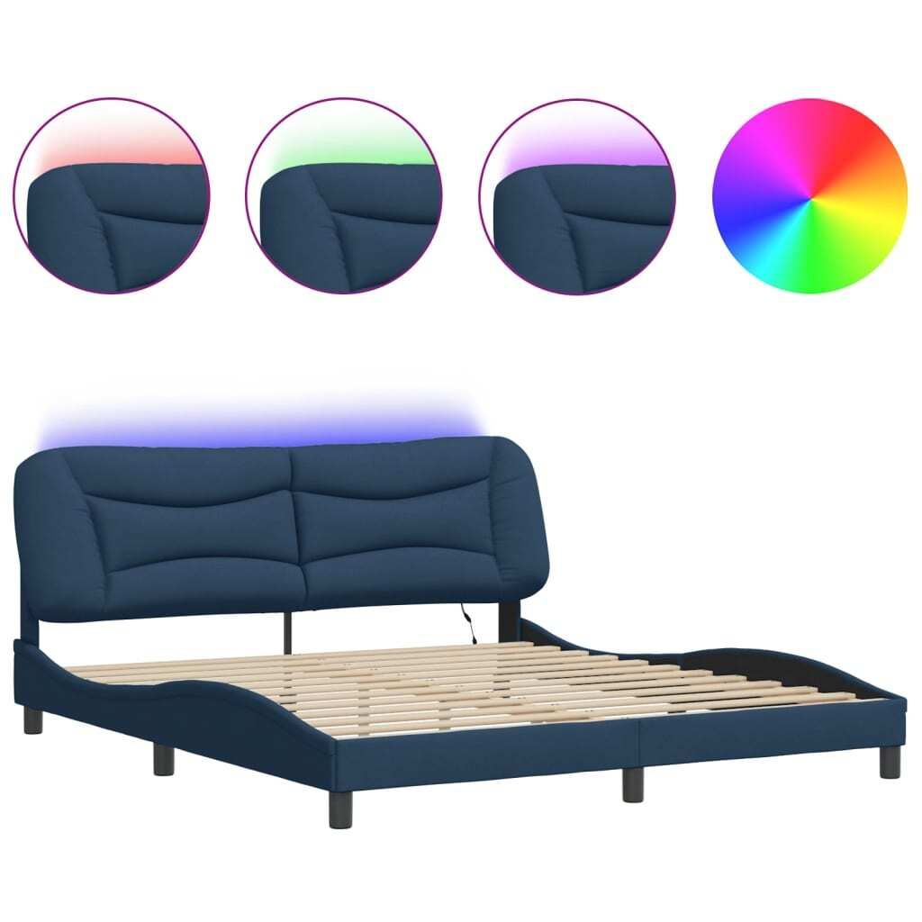 Bettgestell mit LED ohne Matratze "Hvar" Blau 180x200 cm Stoff