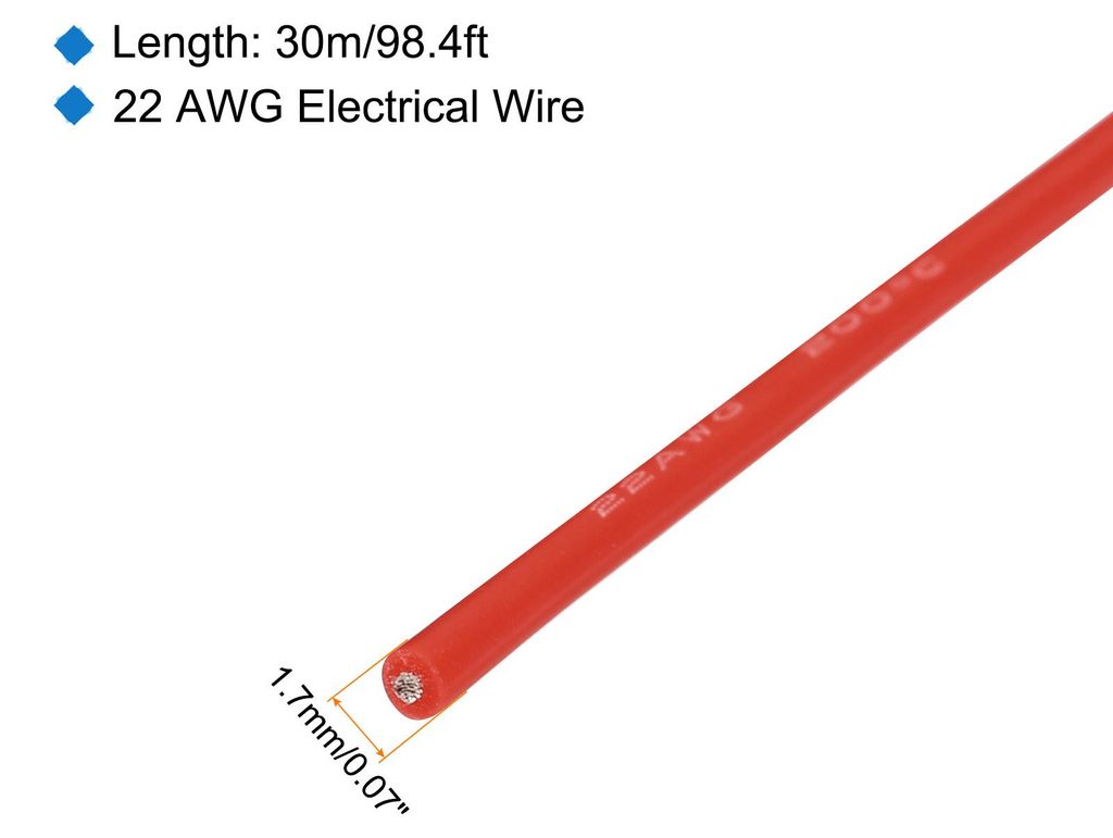 22AWG Kabel Elektrischer Draht 0,33 mm2 Verzinntes Kupferkabel 30 Meter, Stromkabel Hohe Temperatur Leitung Erdkabel Litzenkabel Elektro Klingeldra...