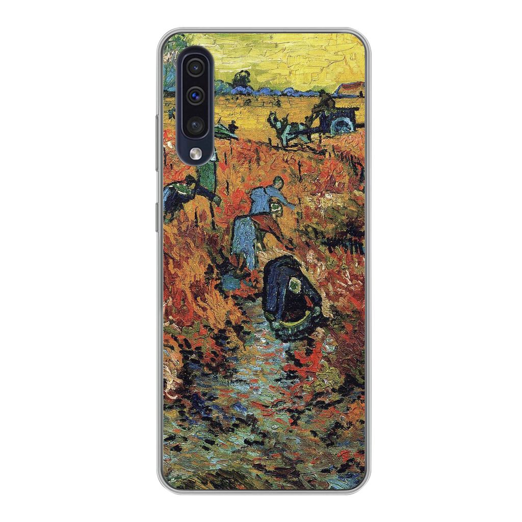 MuchoWow Handyhülle Schutzhülle Hülle für Samsung Galaxy A30s Der rote Weinberg - Vincent van Gogh Silikon Softcase Handy Hülle - Karteninhaber