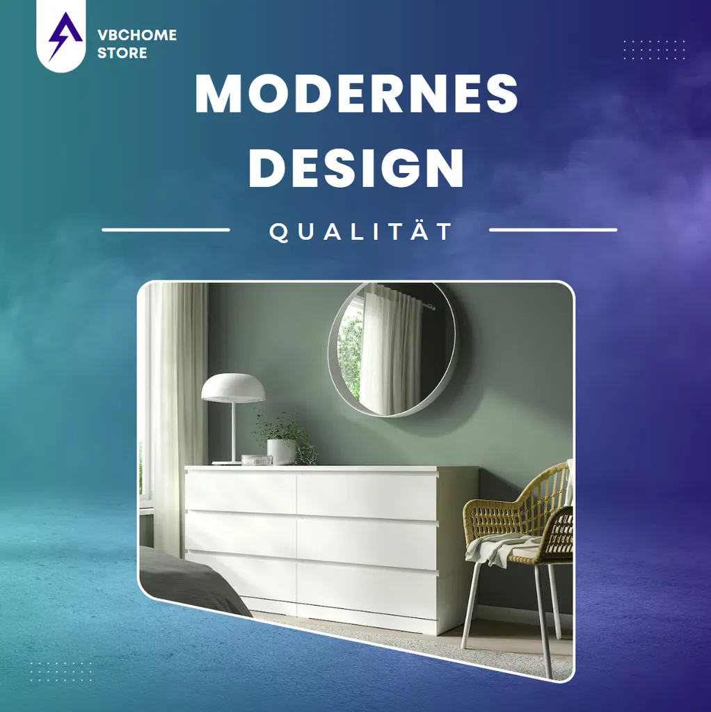 Commode VBChome blanche à 6 tiroirs de 120 cm pour chambre à coucher - 7