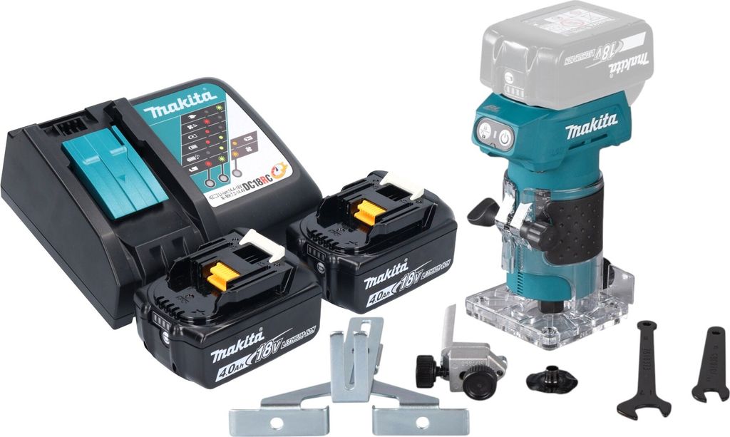 Makita DRT 52 RM Akku Kantenfräse 18 V 6 mm Brushless + 2x Akku 4,0 Ah + Ladegerät