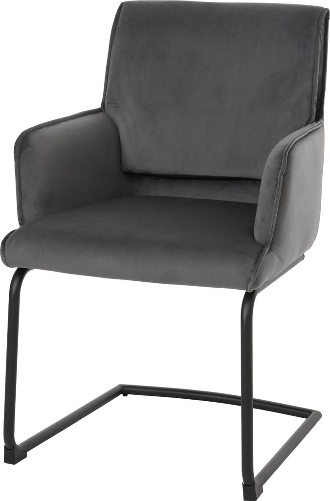 Freischwinger HWC-N60, Esszimmerstuhl Küchenstuhl Stuhl, Stoff/Textil dunkelgrau