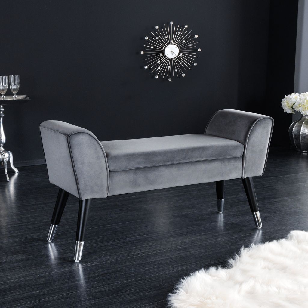 Design Sitzbank SCARLETT 90cm grau silber Samt Produktbild 