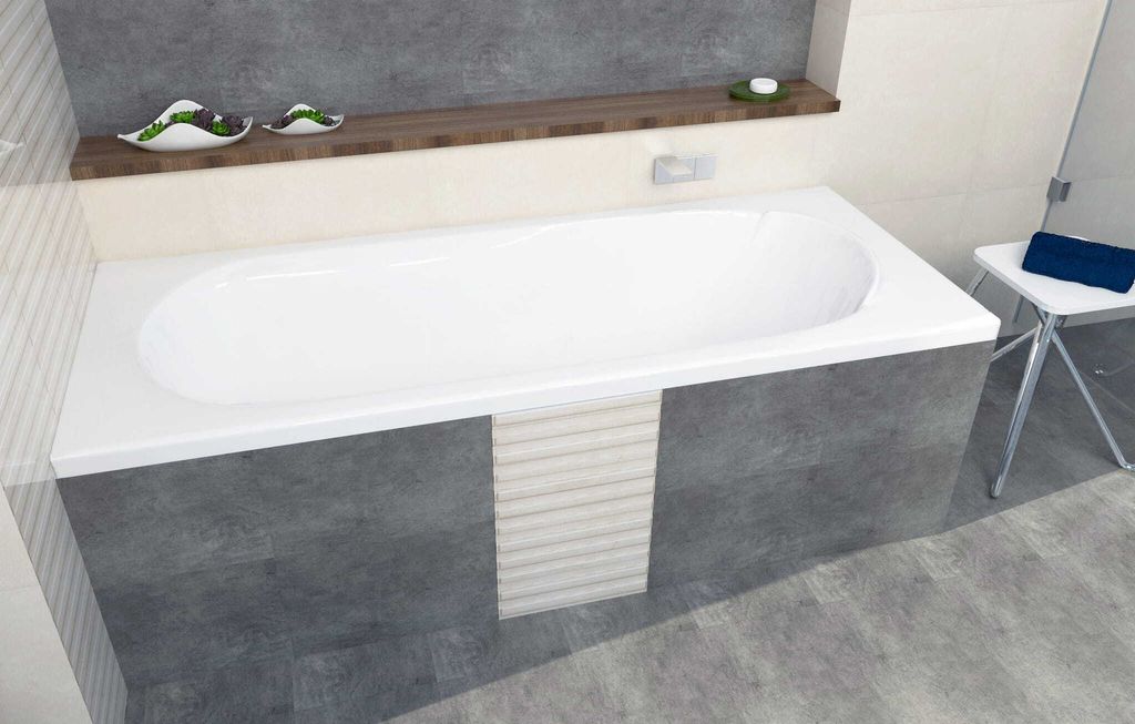 ECOLAM Badewanne Wanne Rechteck Bona Design Acryl weiß 160x70 cm + Ablaufgarnitur Ab- und Überlauf Automatik Füße Silikon