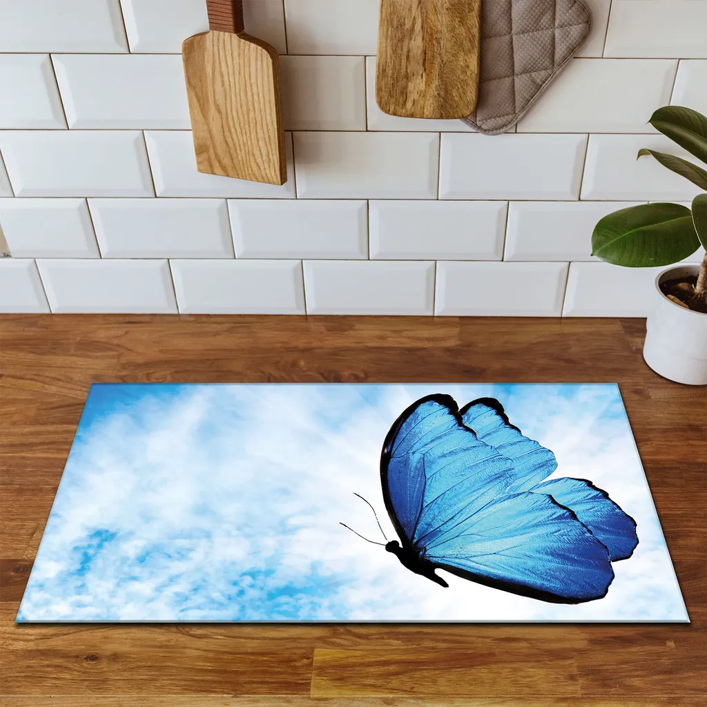 DarHaus Piastra di copertura per stufa 90x52 cm Tappetino antiscivolo Roll-up, blu - Butterfly - 3