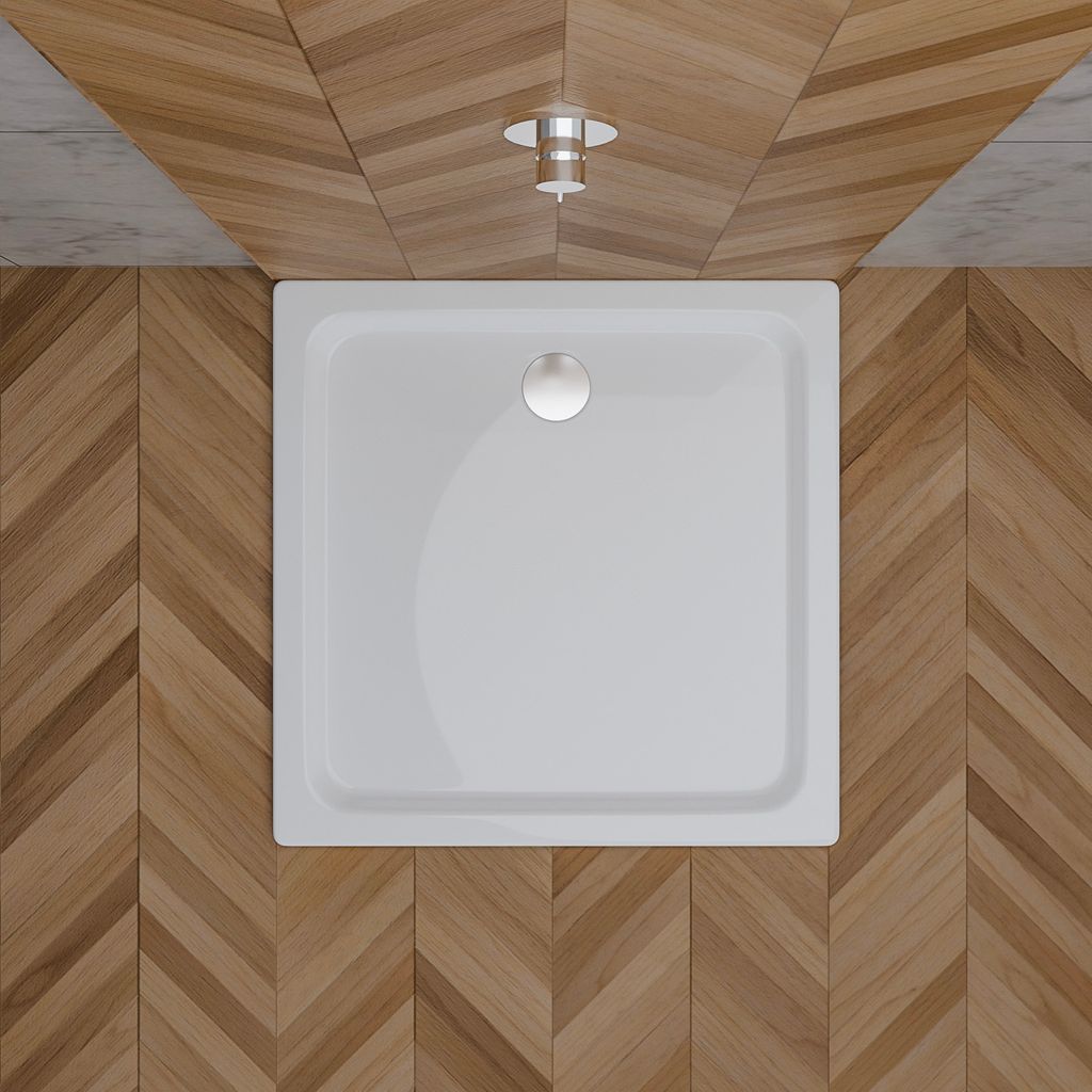 ECOLAM flache Duschwanne Duschtasse MAX Viereck Brausewanne 90x90 x 5,5 cm Tiefe 1,5 cm flach Weiß