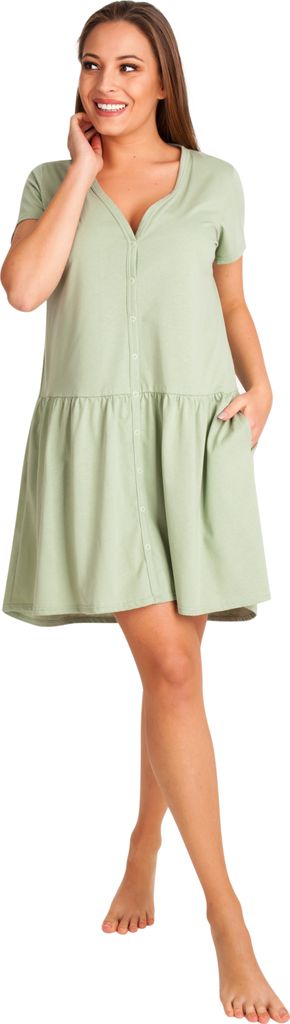 DOLCE SONNO Stillnachthemd – Umstandsnachthemd - Nachthemd für Schwangere und Stillende - 100% Baumwolle - SIENA SAGE M