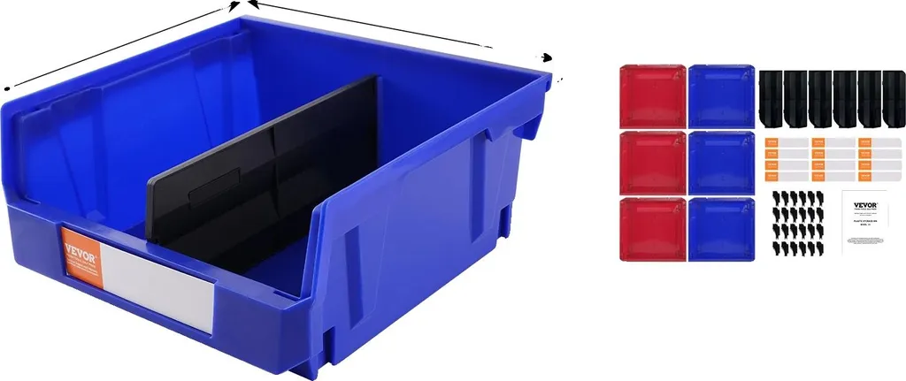 Bac de rangement en plastique PP rigide lot de 6 unités bleu et rouge