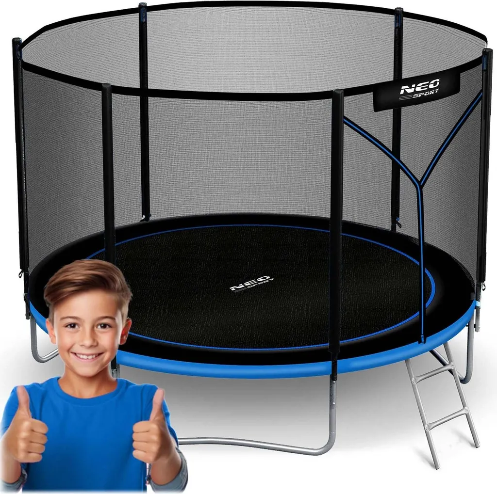Trampoline sécurisé Neo-Sport 2,52 m avec filet anti-chute et accès facile