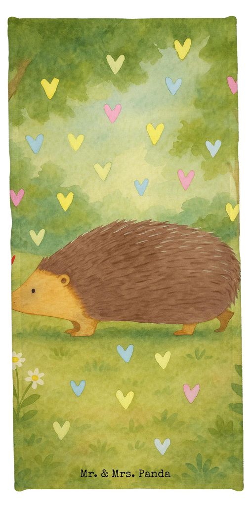 Mr. & Mrs. Panda Duschtuch Igel Herzen Design - Gelb Pastell - Geschenk, sporthandtuch, Strandtuch, Liebe, Baumwollhandtuch, Lustige Sprüche, Kuss...
